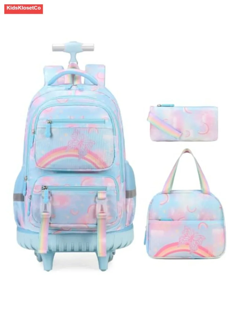 3PCS Rolling Backpack with Lunch Bag and Pencil Case, Water Resistant
